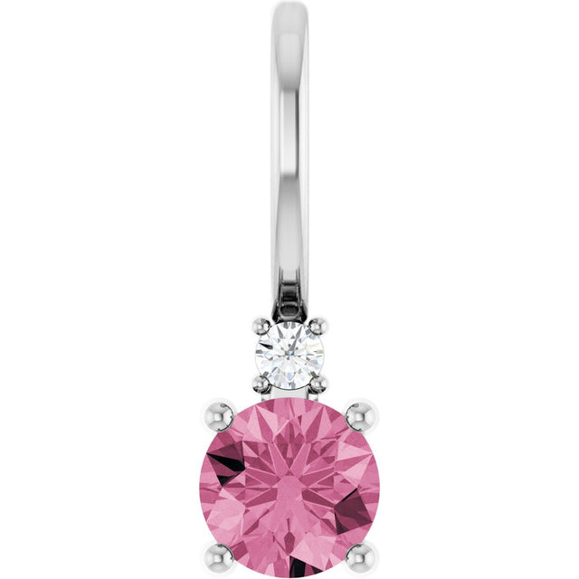 14K White Gold Natural Pink Tourmaline & .015 CT Natural Diamond Charm/Pendant