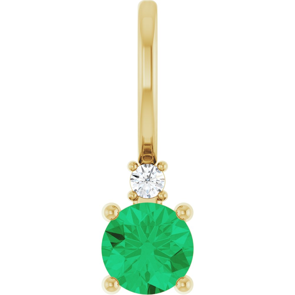 14K Yellow Gold Lab-Grown Emerald & .015 CT Natural Diamond Charm/Pendant