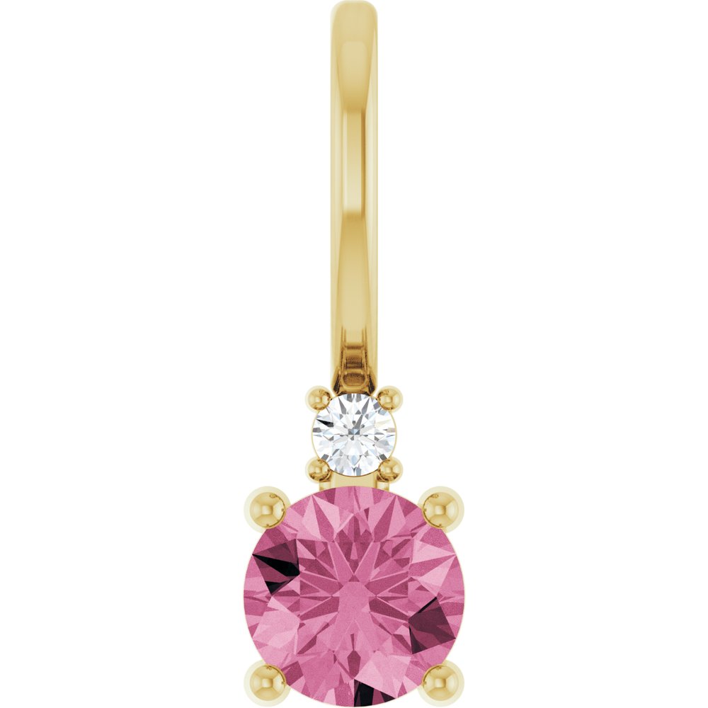 14K Yellow Gold Natural Pink Tourmaline & .015 CT Natural Diamond Charm/Pendant