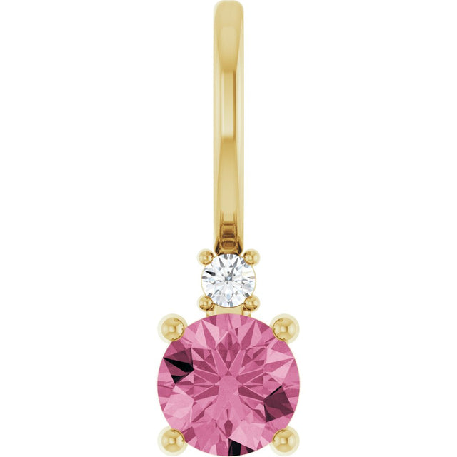 14K Yellow Gold Natural Pink Tourmaline & .015 CT Natural Diamond Charm/Pendant