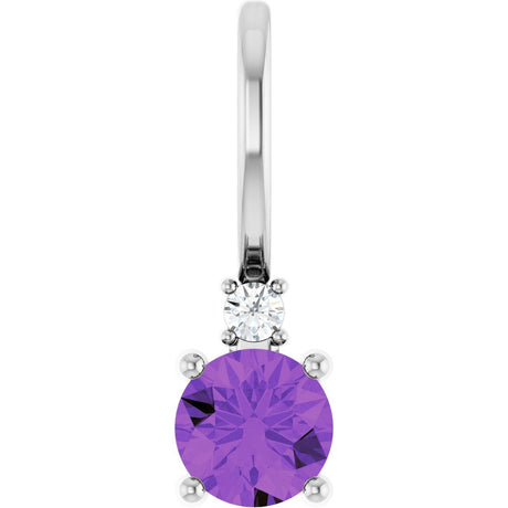 14K White Gold Natural Amethyst & .015 CT Natural Diamond Charm/Pendant