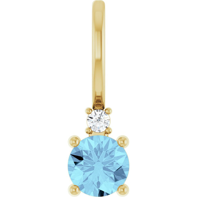 14K Yellow Gold Natural Aquamarine & .015 CT Natural Diamond Charm/Pendant