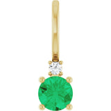 14K Yellow Gold Lab-Grown Emerald & .015 CT Natural Diamond Charm/Pendant