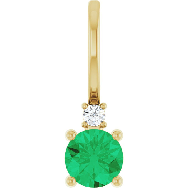 14K Yellow Gold Lab-Grown Emerald & .015 CT Natural Diamond Charm/Pendant