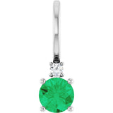 14K White Natural Emerald & .015 CT Natural Diamond Charm/Pendant