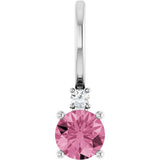 14K White Natural Pink Tourmaline & .015 CT Natural Diamond Charm/Pendant