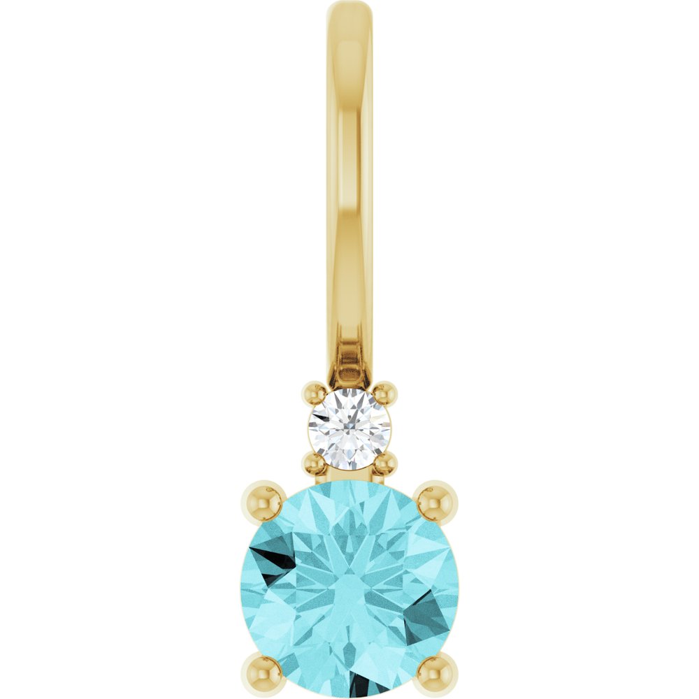 14K Yellow Natural Blue Zircon & .015 CT Natural Diamond Charm/Pendant