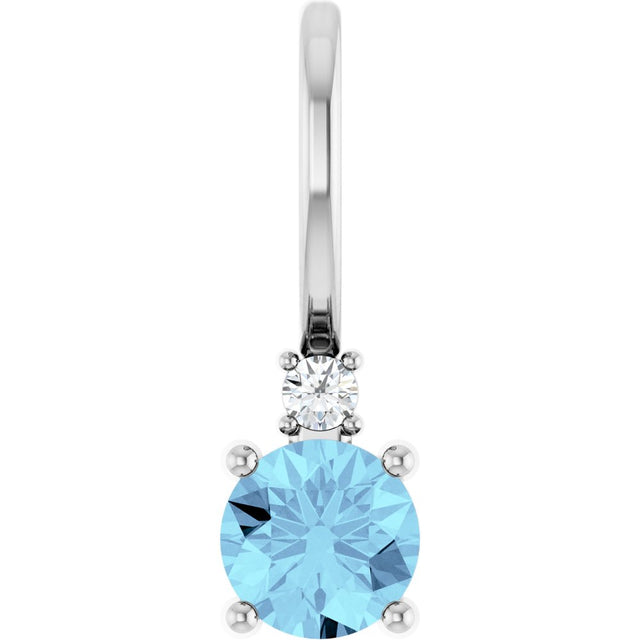 14K White Natural Aquamarine & .015 CT Natural Diamond Charm/Pendant