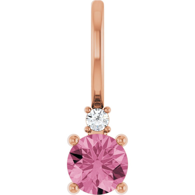 14K Rose Natural Pink Tourmaline & .015 CT Natural Diamond Charm/Pendant