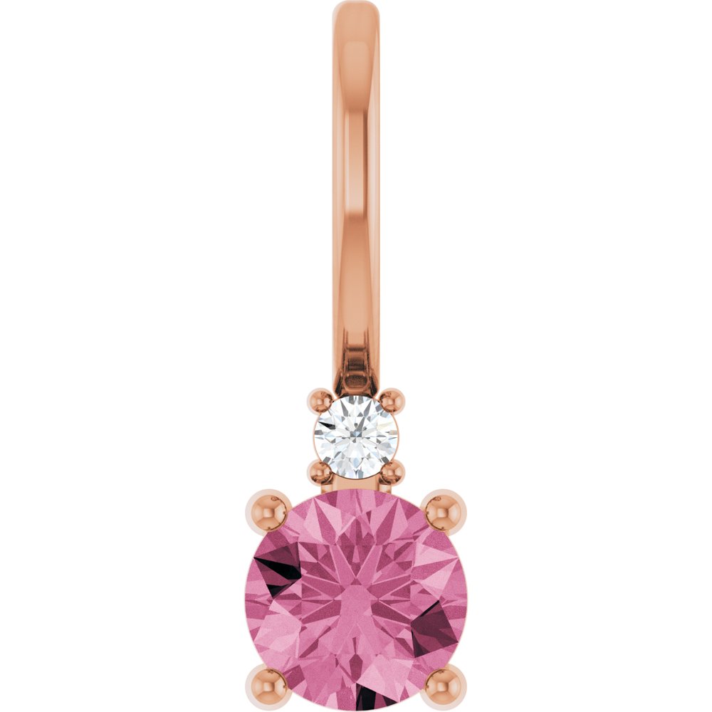 14K Rose Natural Pink Tourmaline & .015 CT Natural Diamond Charm/Pendant