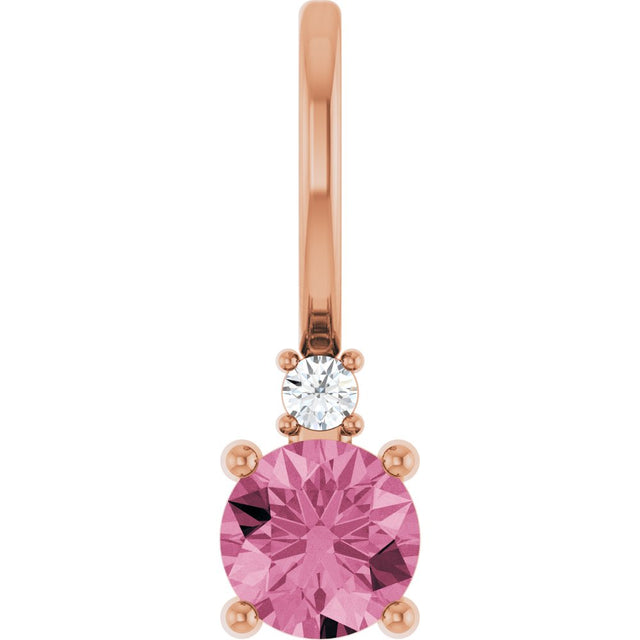 14K Rose Natural Pink Tourmaline & .015 CT Natural Diamond Charm/Pendant