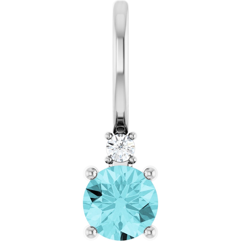 14K White Gold Natural Blue Zircon & .015 CT Natural Diamond Charm/Pendant