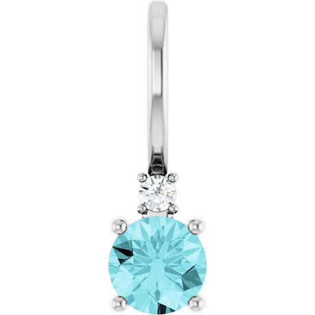 14K White Gold Natural Blue Zircon & .015 CT Natural Diamond Charm/Pendant