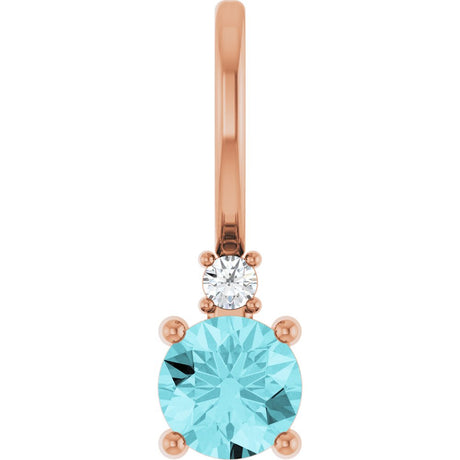 14K Rose Natural Blue Zircon & .015 CT Natural Diamond Charm/Pendant