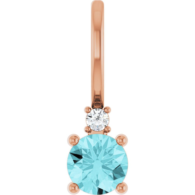 14K Rose Natural Blue Zircon & .015 CT Natural Diamond Charm/Pendant