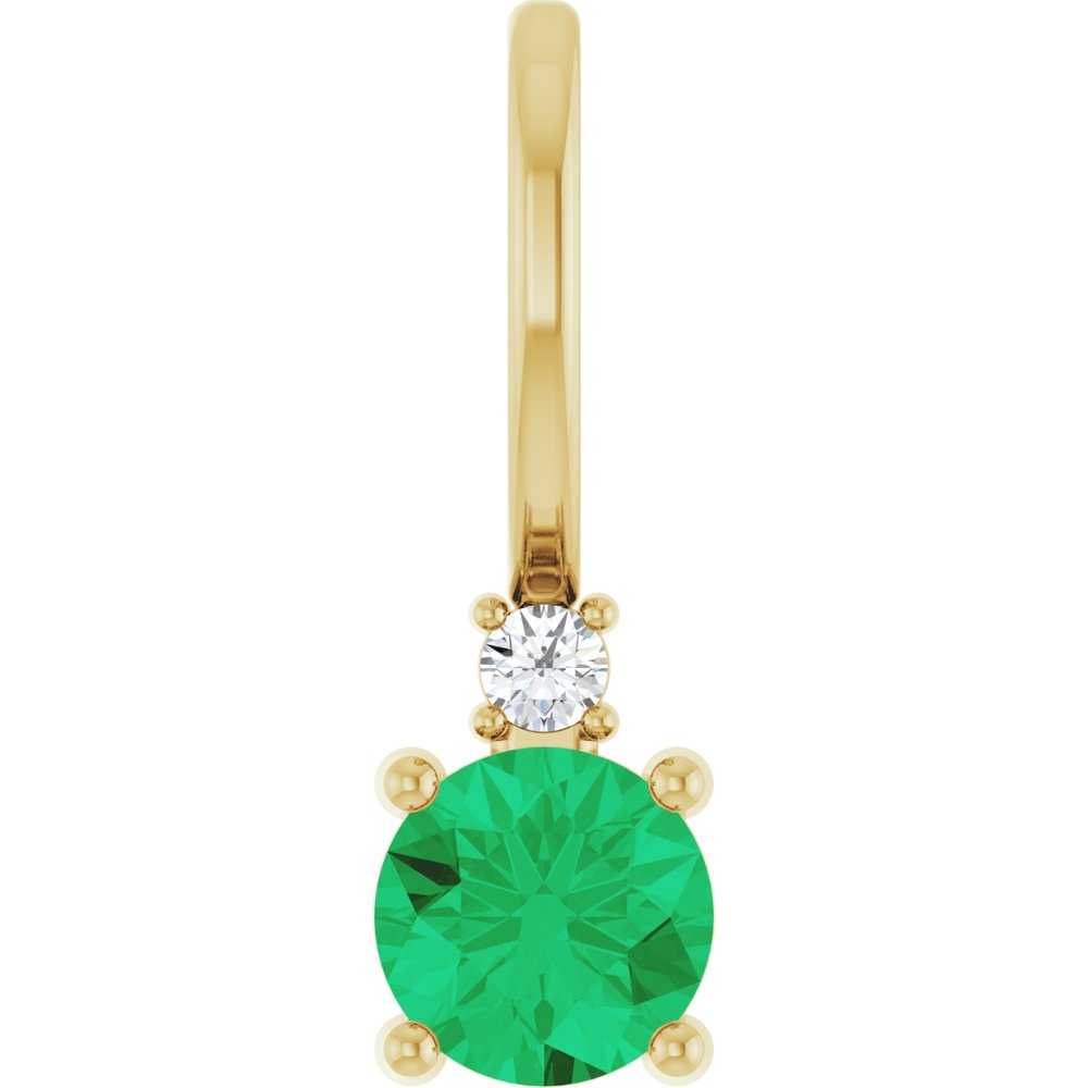 14K Yellow Lab-Grown Emerald & .015 CT Natural Diamond Charm/Pendant