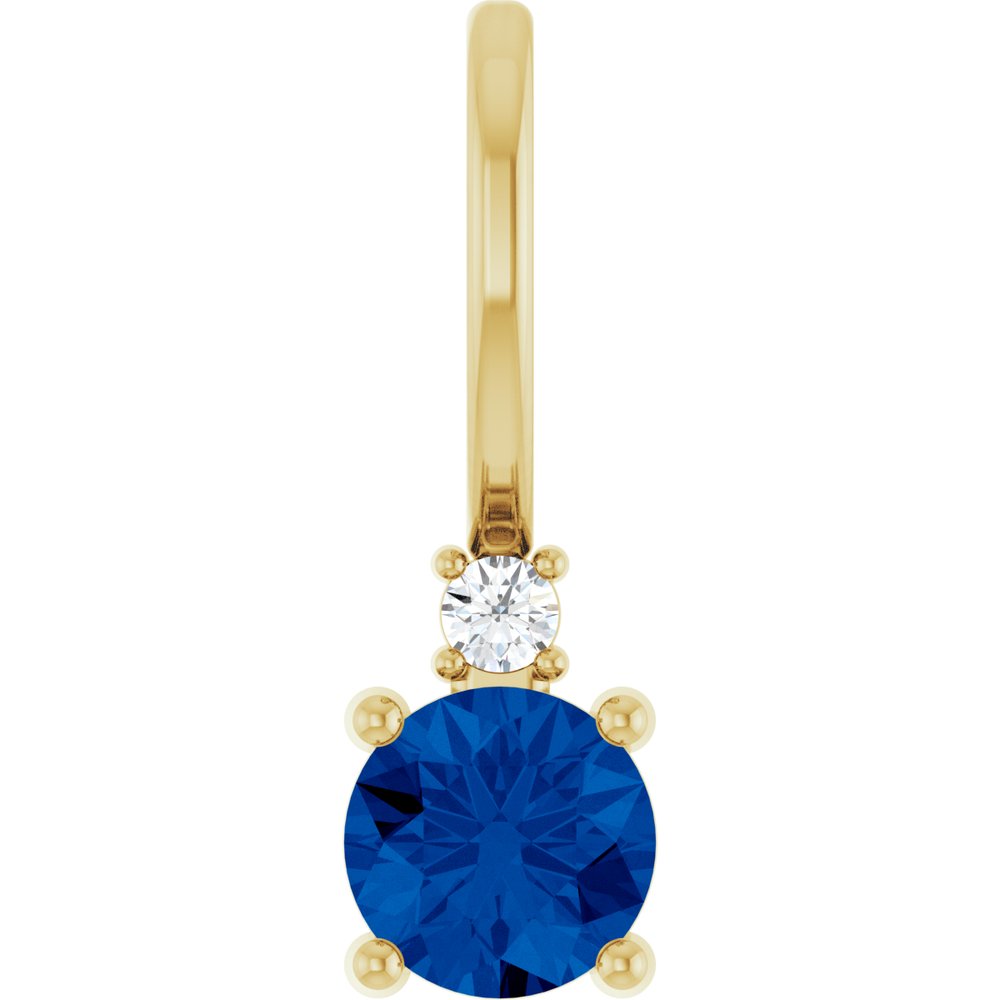 14K Yellow Gold Lab-Grown Blue Sapphire & .015 CT Natural Diamond Charm/Pendant