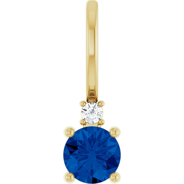 14K Yellow Gold Lab-Grown Blue Sapphire & .015 CT Natural Diamond Charm/Pendant