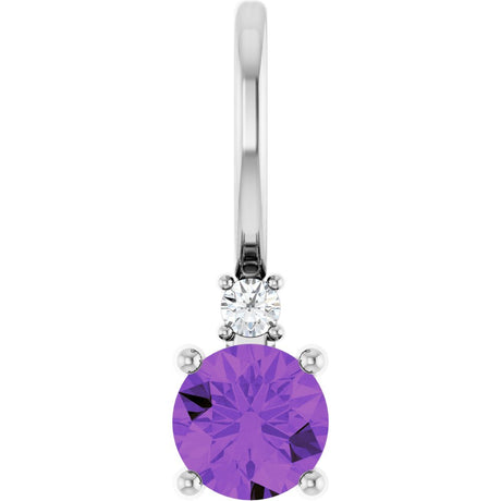 14K White Natural Amethyst & .015 CT Natural Diamond Charm/Pendant