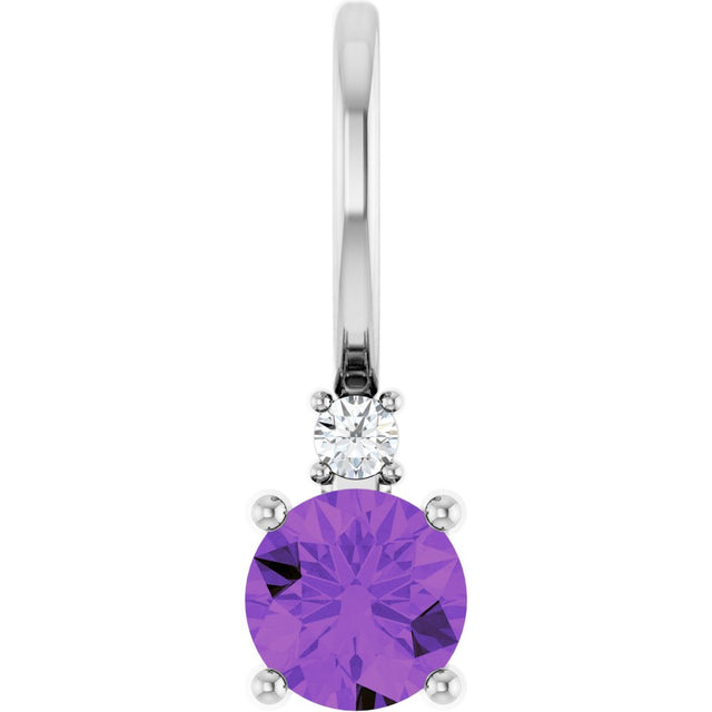 14K White Natural Amethyst & .015 CT Natural Diamond Charm/Pendant