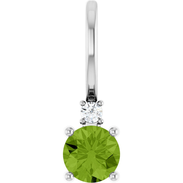 14K White Gold Natural Peridot & .015 CT Natural Diamond Charm/Pendant