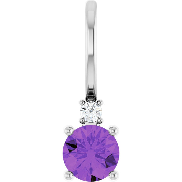 14K White Gold Natural Amethyst & .015 CT Natural Diamond Charm/Pendant