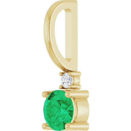 14K Yellow Gold Lab-Grown Emerald & .015 CT Natural Diamond Charm/Pendant
