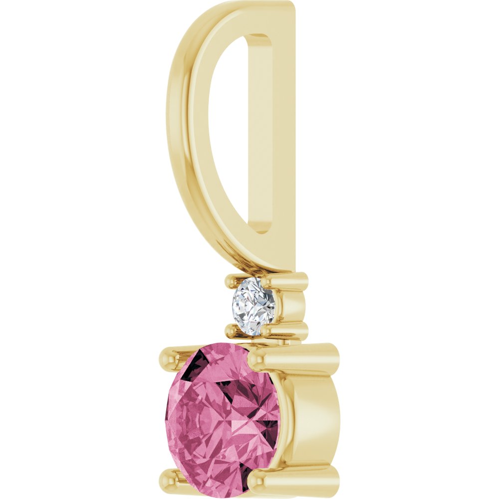 14K Yellow Natural Pink Tourmaline & .015 CT Natural Diamond Charm/Pendant