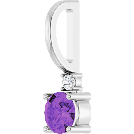 14K White Gold Natural Amethyst & .015 CT Natural Diamond Charm/Pendant