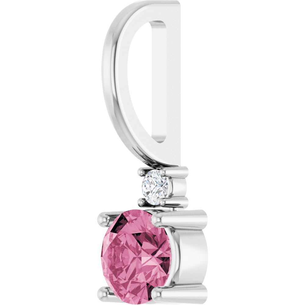 14K White Gold Natural Pink Tourmaline & .015 CT Natural Diamond Charm/Pendant