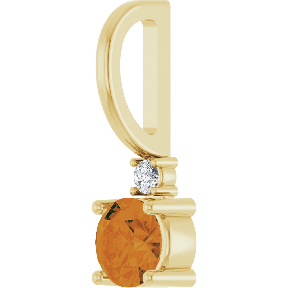 14K Yellow Natural Citrine & .015 CT Natural Diamond Charm/Pendant