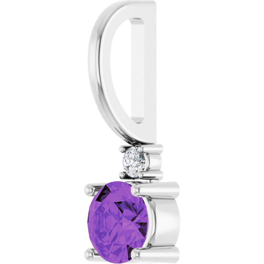 14K White Natural Amethyst & .015 CT Natural Diamond Charm/Pendant