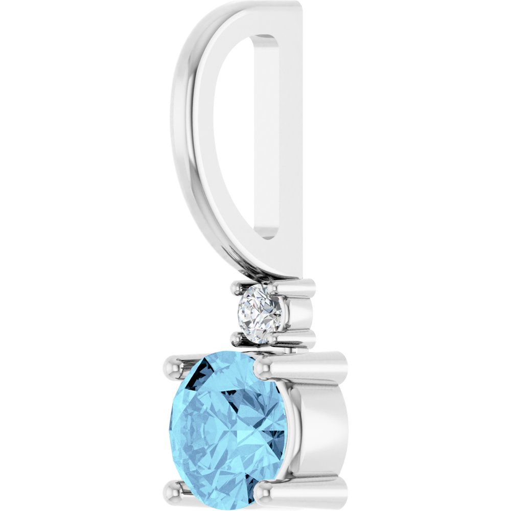 14K White Natural Aquamarine & .015 CT Natural Diamond Charm/Pendant