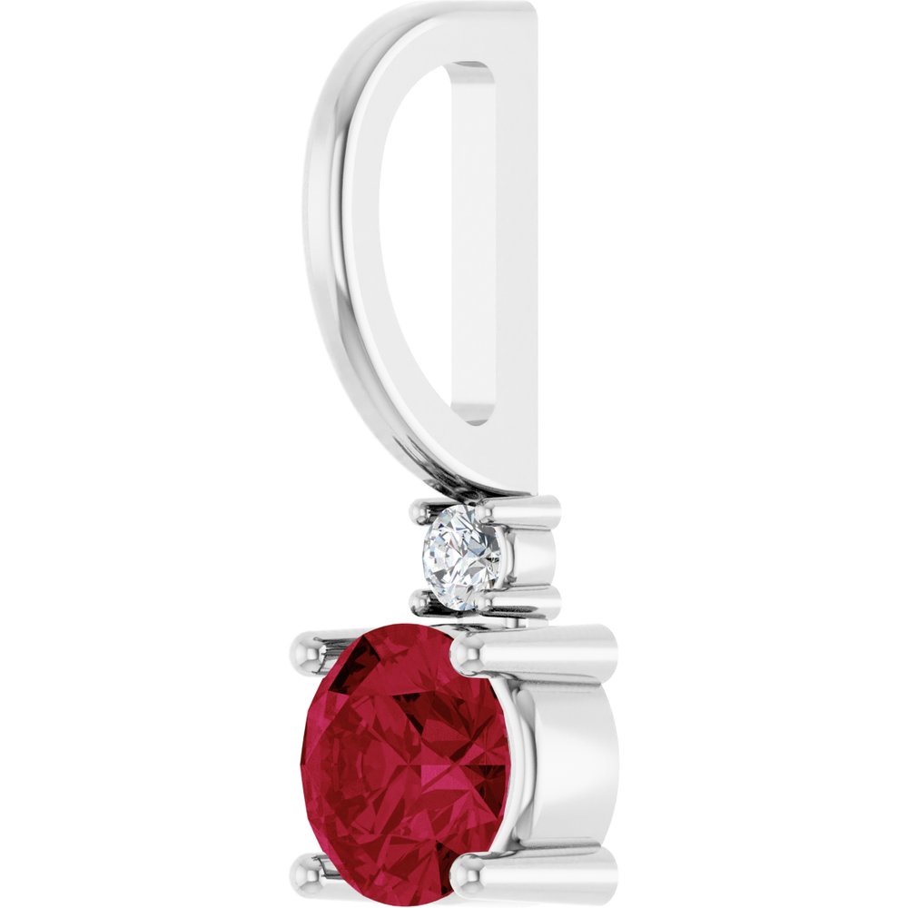 14K White Lab-Grown Ruby & .015 CT Natural Diamond Charm/Pendant