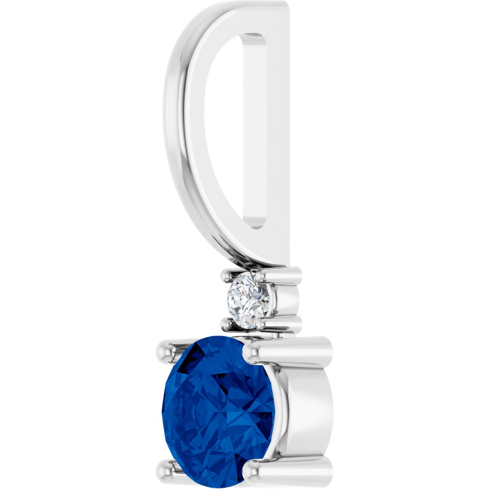 14K White Lab-Grown Blue Sapphire & .015 CT Natural Diamond Charm/Pendant