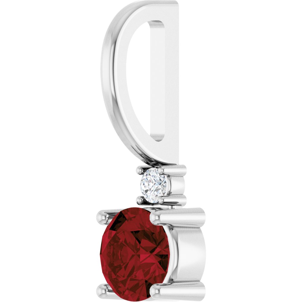 14K White Gold Natural Mozambique Garnet & .015 CT Natural Diamond Charm/Pendant