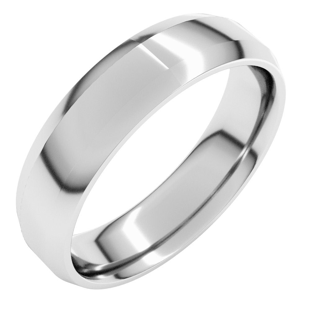 10K White Gold 5 mm Lightweight Beveled-Edge Comfort-Fit Flat Band Size 9