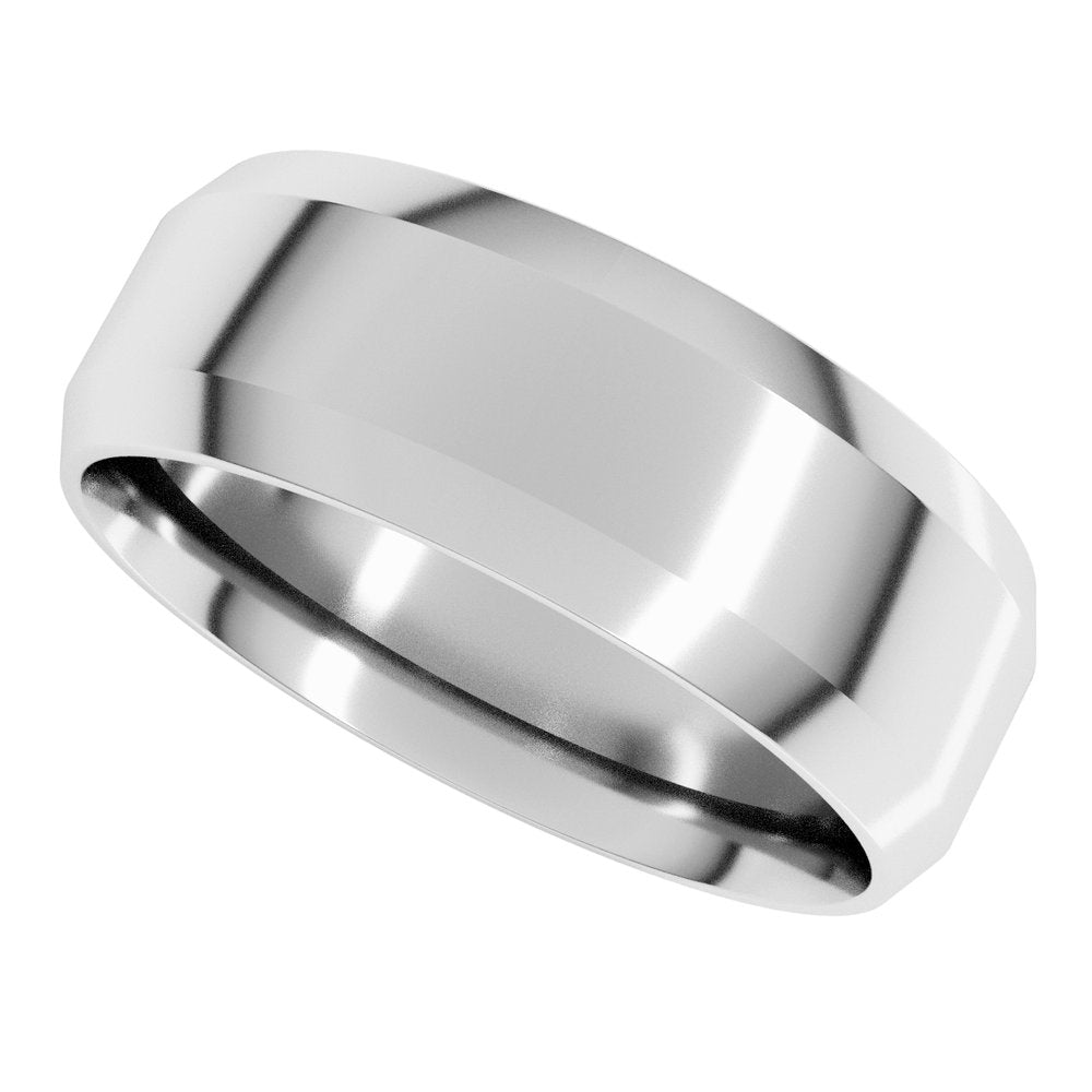 14K White Gold 7 mm Lightweight Beveled-Edge Comfort-Fit Flat Band Size 8.5