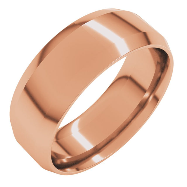 14K Rose Gold 7 mm Lightweight Beveled-Edge Comfort-Fit Flat Band Size 10.5