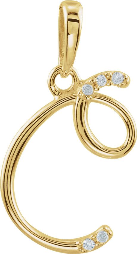 14K Yellow .025 CTW Natural Diamond Initial C Pendant