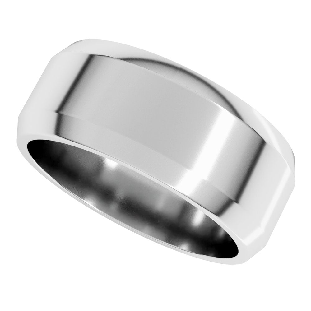 14K White Gold 8 mm Lightweight Beveled-Edge Flat Band Size 10