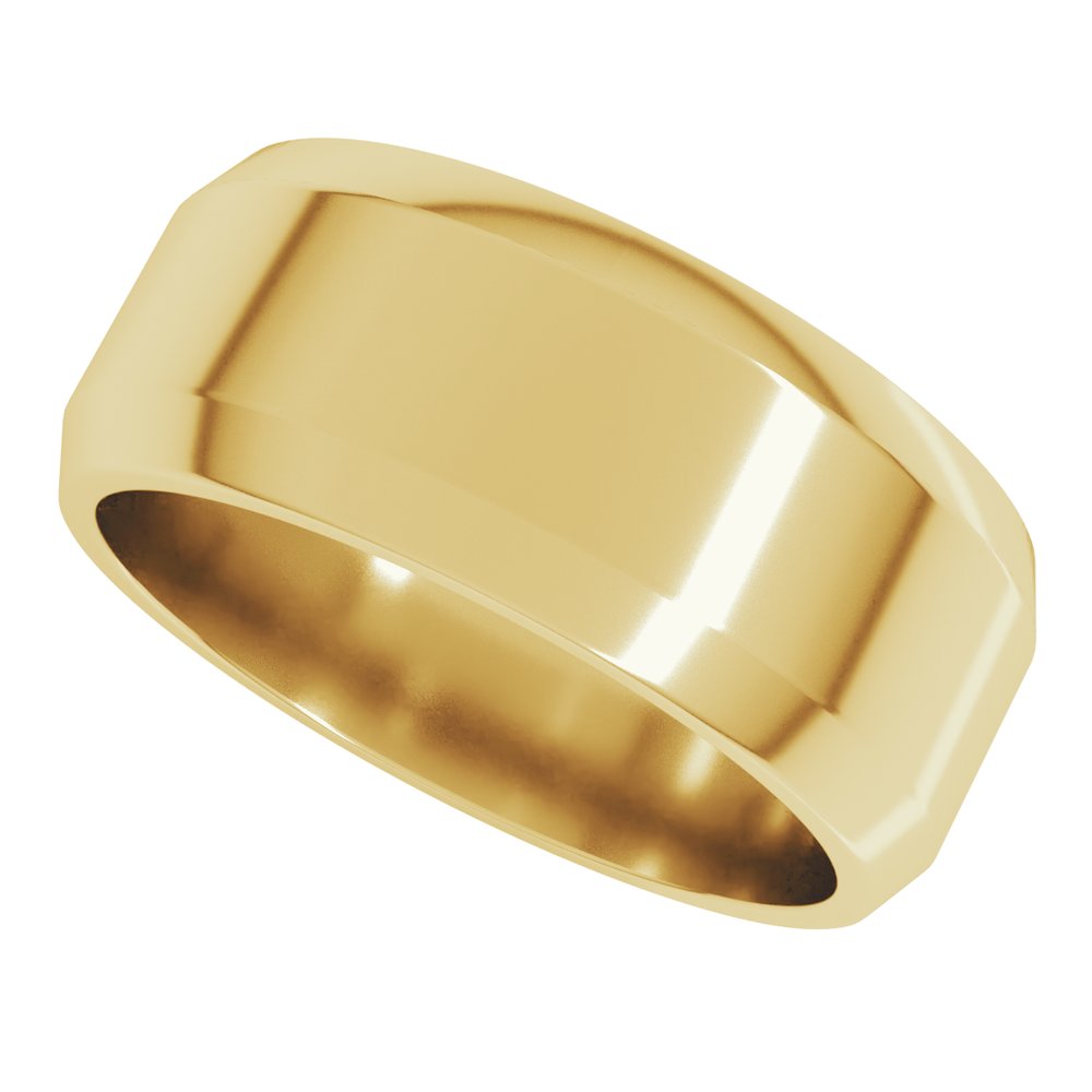 14K Yellow Gold 8 mm Lightweight Beveled-Edge Flat Band Size 12