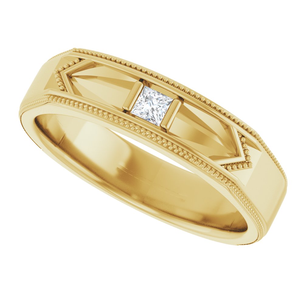 14K Yellow 1/10 CT Natural Diamond Geometric Milgrain Band