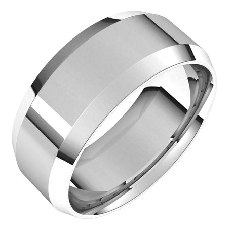 14K White Gold 8 mm Lightweight Beveled-Edge Comfort-Fit Flat Band Size 8.5
