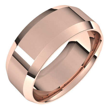 14K Rose 8 mm Lightweight Beveled-Edge Comfort-Fit Flat Band Size 9