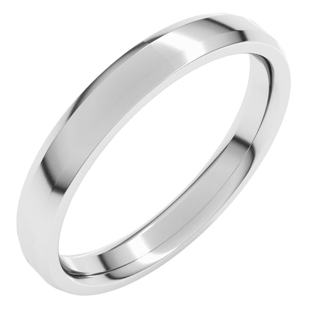 10K White Gold 3 mm Lightweight Beveled-Edge Comfort-Fit Flat Band Size 12