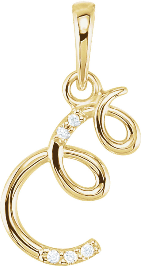 14K Yellow .025 CTW Natural Diamond Initial E Pendant