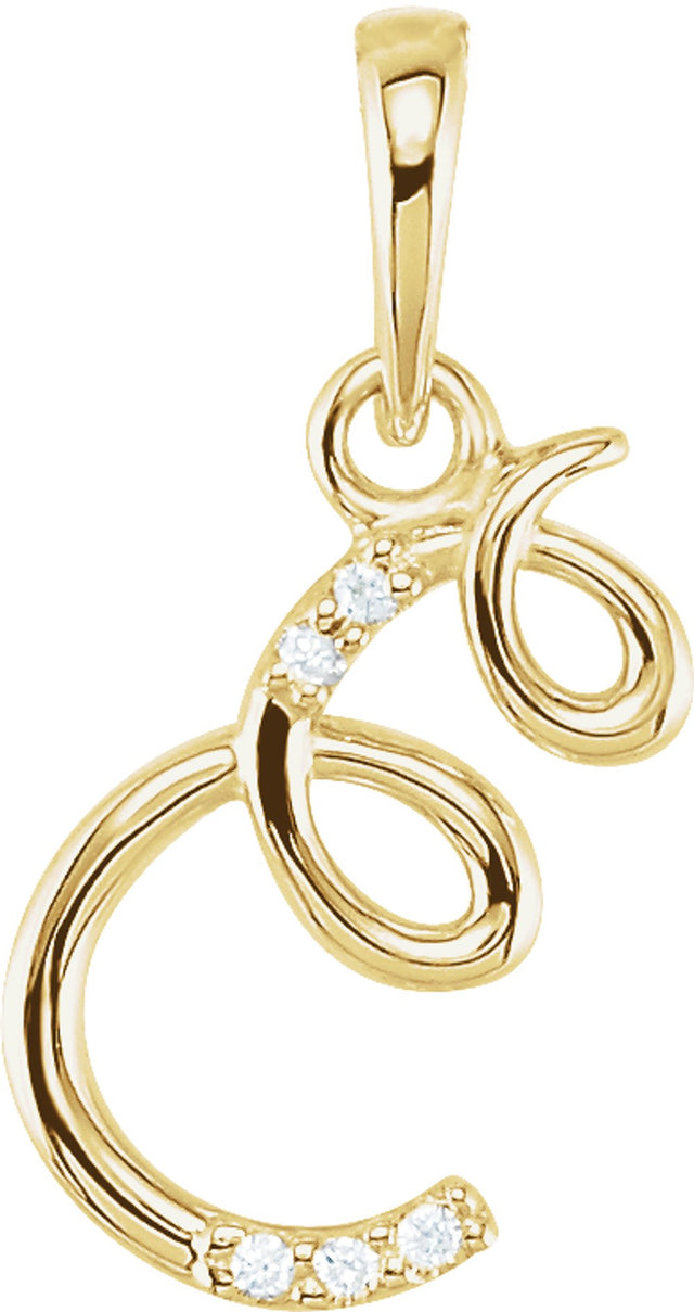 14K Yellow .025 CTW Natural Diamond Initial E Pendant