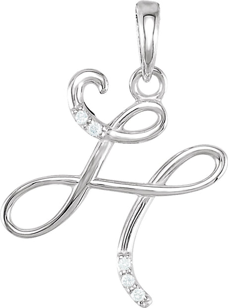 14K White Gold .025 CTW Natural Diamond Initial H Pendant