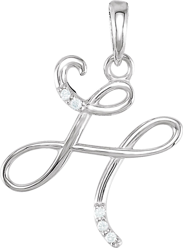 14K White Gold .025 CTW Natural Diamond Initial H Pendant